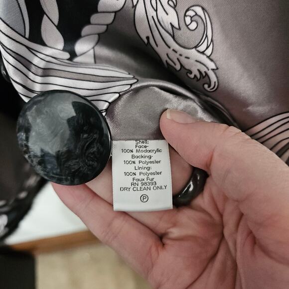 Dennis Basso Faux Fur Mink Black Coat Women Size Large Collared Pockets Mobwife - Picture 8 of 12